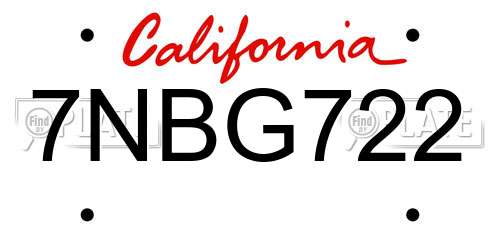 7NBG722 California License Plate
