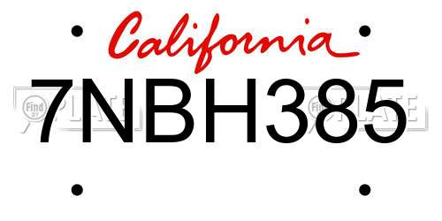 7NBH385 California License Plate