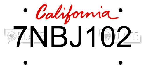 7NBJ102 California License Plate