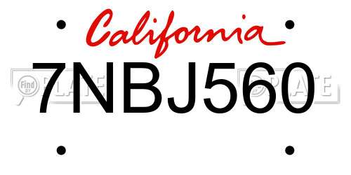 7NBJ560 California License Plate