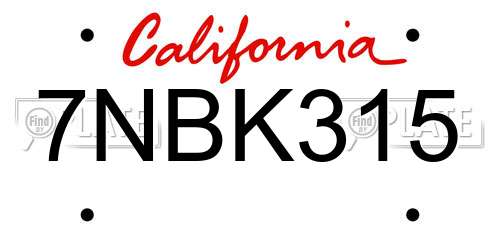 7NBK315 California License Plate