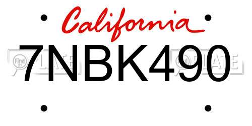 7NBK490 California License Plate