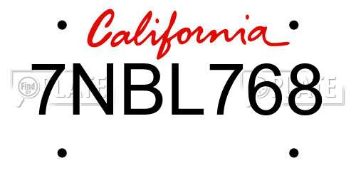 7NBL768 California License Plate
