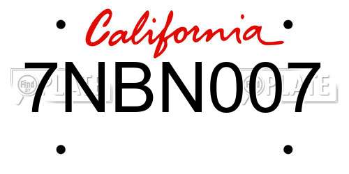 7NBN007 California License Plate