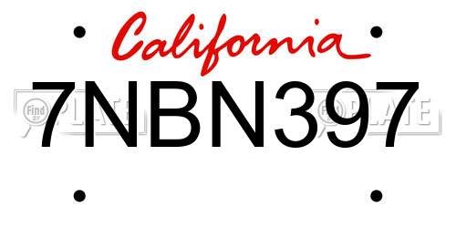 7NBN397 California License Plate