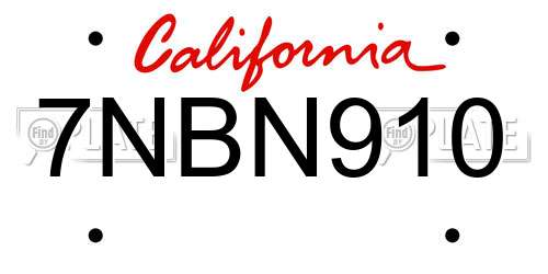 7NBN910 California License Plate