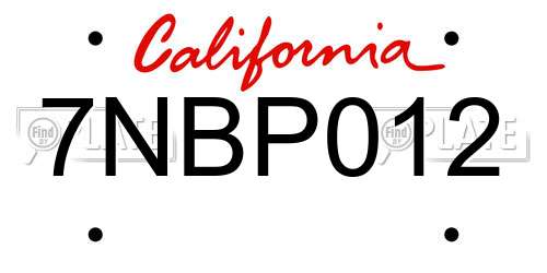 7NBP012 California License Plate