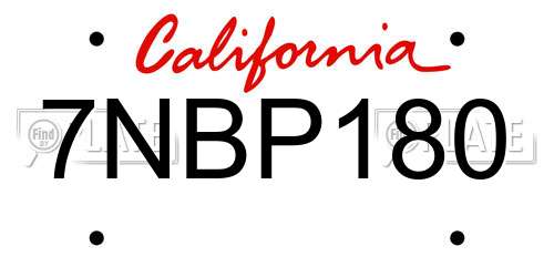 7NBP180 California License Plate