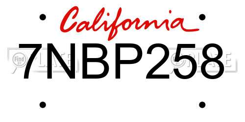 7NBP258 California License Plate