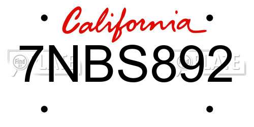 7NBS892 California License Plate