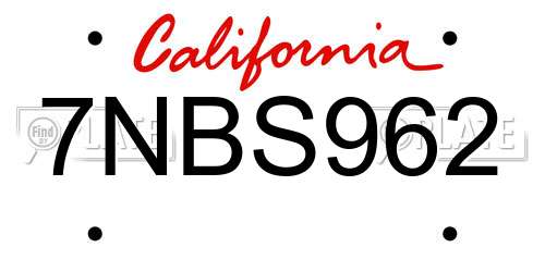 7NBS962 California License Plate