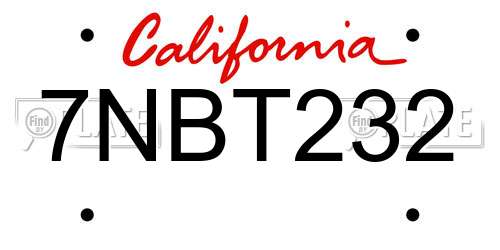 7NBT232 California License Plate