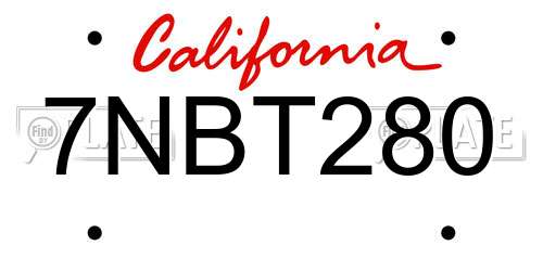 7NBT280 California License Plate
