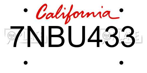 7NBU433 California License Plate