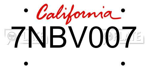 7NBV007 California License Plate