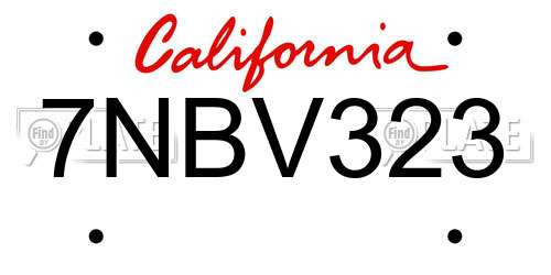7NBV323 California License Plate