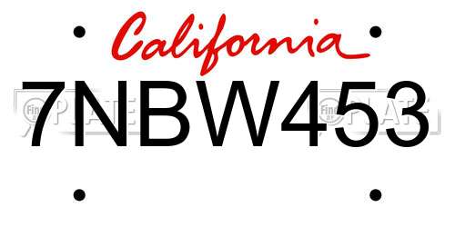 7NBW453 California License Plate