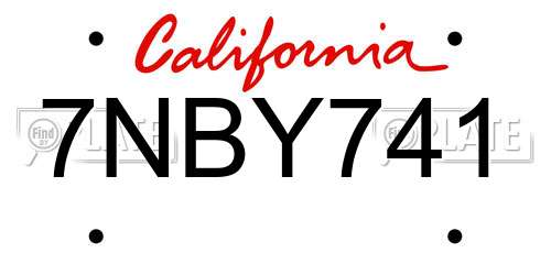 7NBY741 California License Plate
