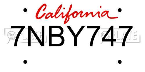 7NBY747 California License Plate