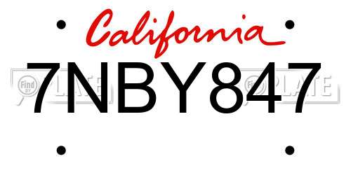 7NBY847 California License Plate