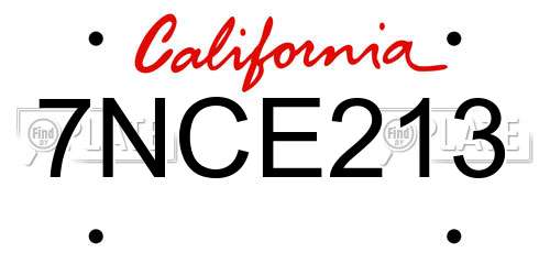 7NCE213 California License Plate
