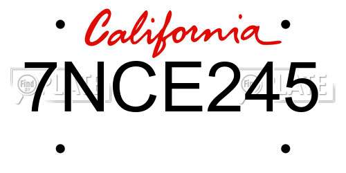 7NCE245 California License Plate