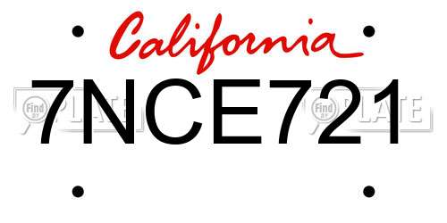 7NCE721 California License Plate