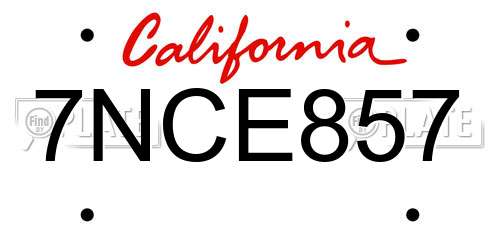 7NCE857 California License Plate