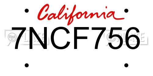 7NCF756 California License Plate