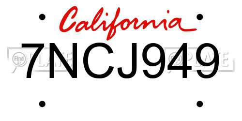 7NCJ949 California License Plate