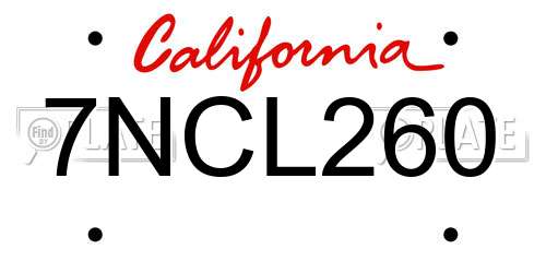 7NCL260 California License Plate