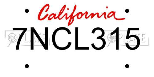 7NCL315 California License Plate