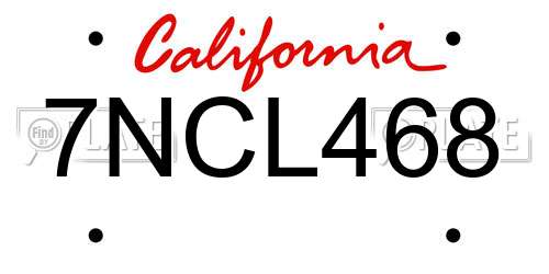 7NCL468 California License Plate