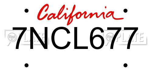 7NCL677 California License Plate