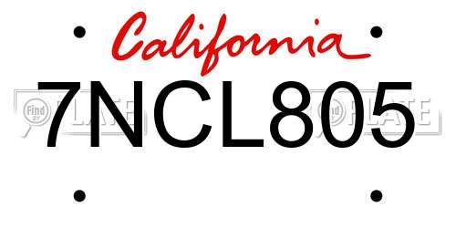 7NCL805 California License Plate