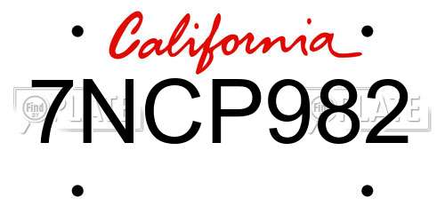 7NCP982 California License Plate