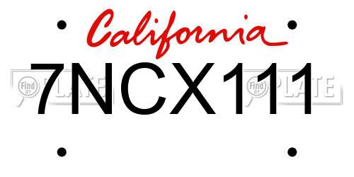 7NCX111 California License Plate