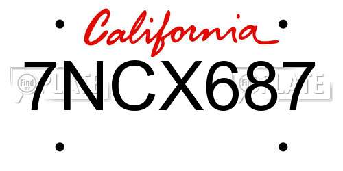 7NCX687 California License Plate