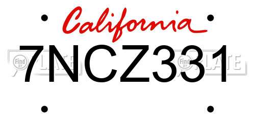 7NCZ331 California License Plate