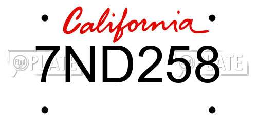 7ND258 California License Plate