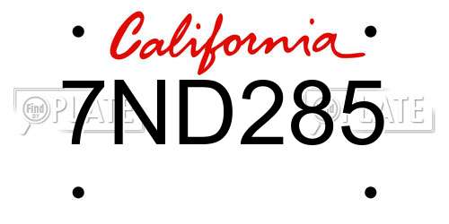 7ND285 California License Plate