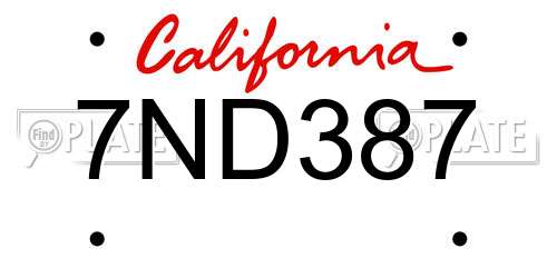 7ND387 California License Plate