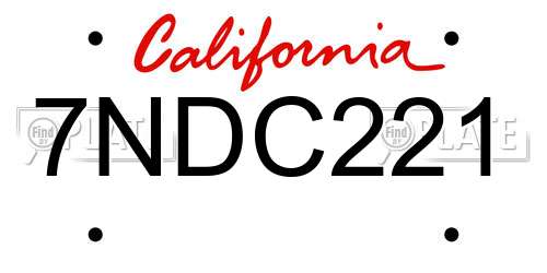 7NDC221 California License Plate