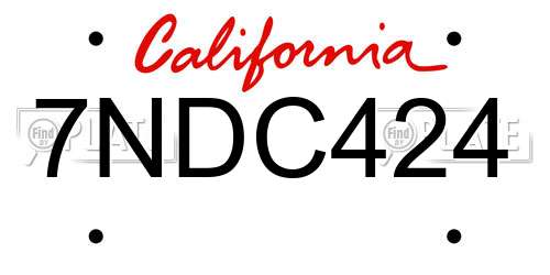 7NDC424 California License Plate