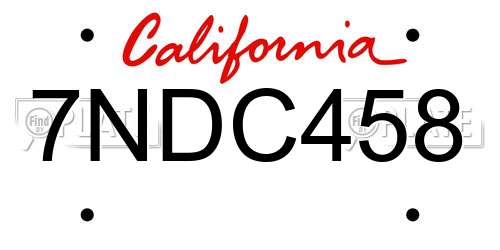 7NDC458 California License Plate
