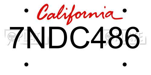 7NDC486 California License Plate