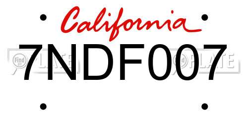 7NDF007 California License Plate