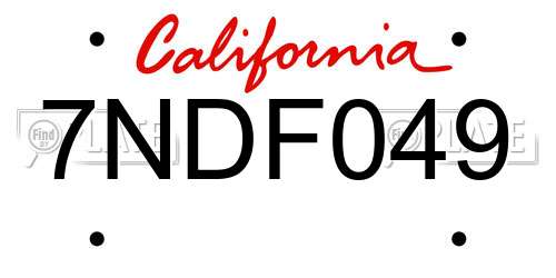 7NDF049 California License Plate