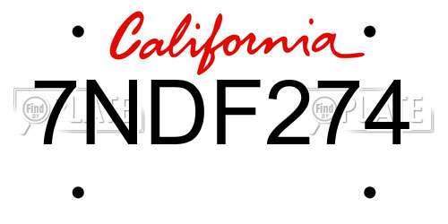 7NDF274 California License Plate