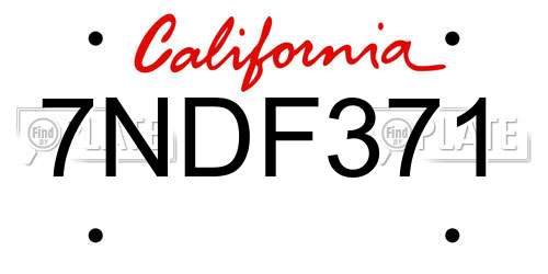 7NDF371 California License Plate